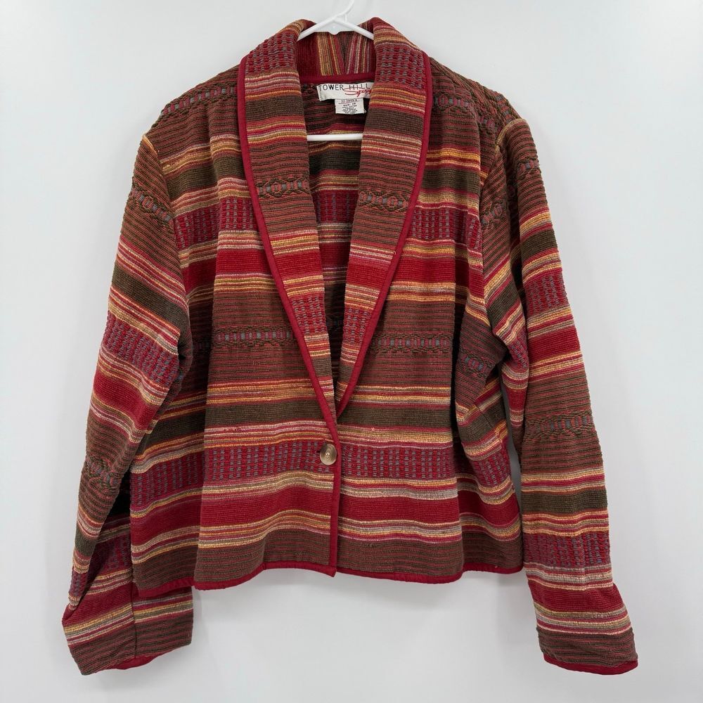 Women's vintage tower hill sports textured blazer‎ jacket western Aztec size 18